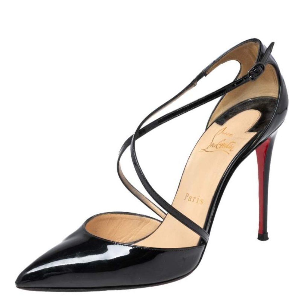 Christian Louboutin Black Patent Leather Uptown Ankle Strap Pumps